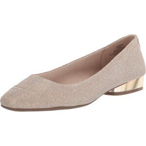 Anne Klein Womens Platinum LeatherClosed Pointed ToePull-On Carlie Ballet Flat